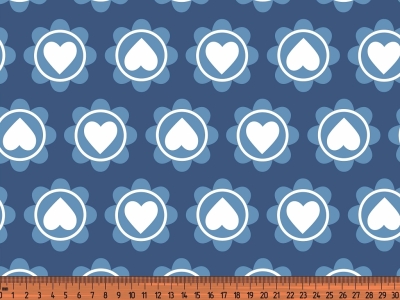 Jersey | Retro Hearts Herzen Kreise Blumen | jeansblau
